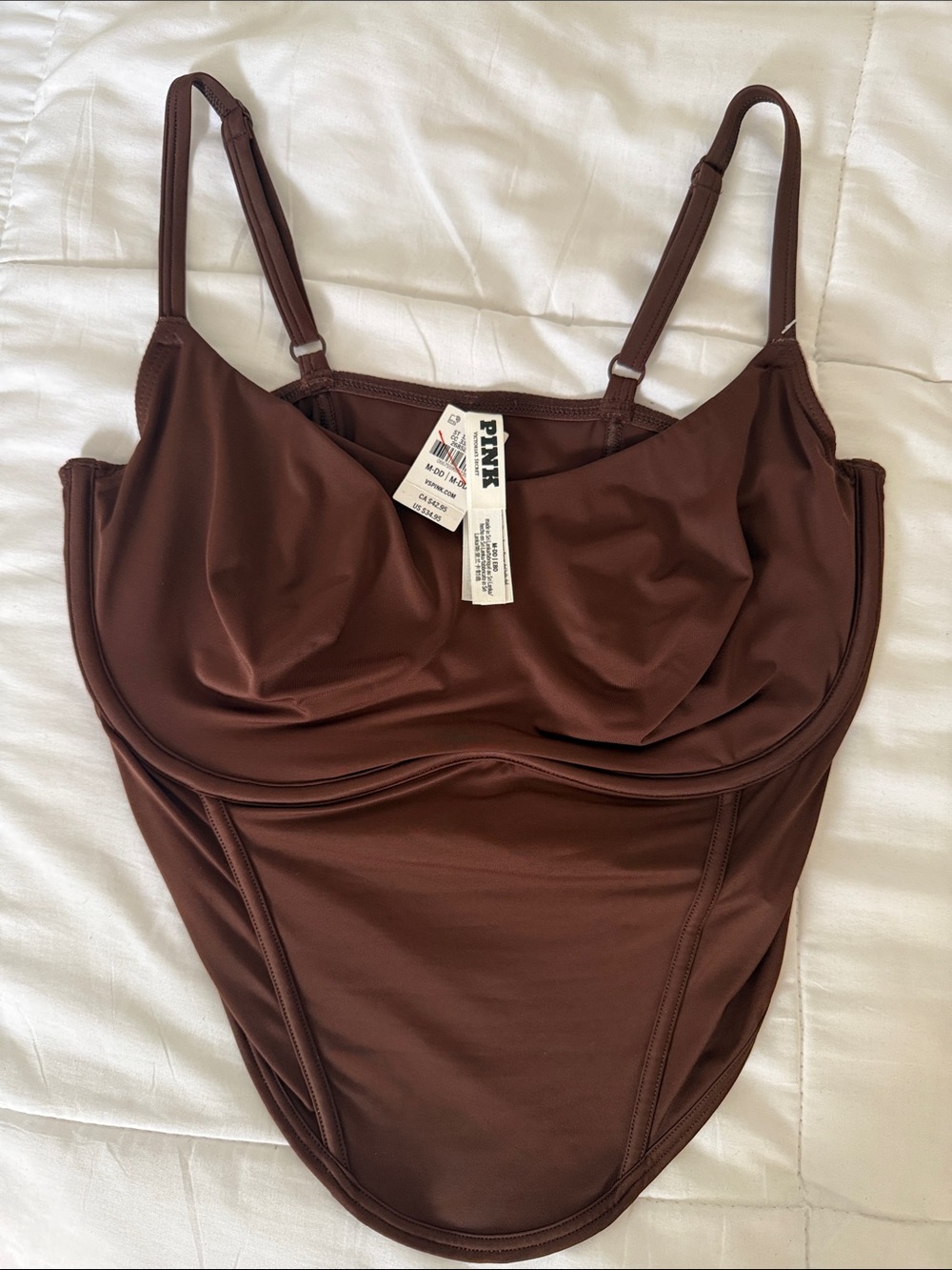 PINK Brown Corset Tank Top-cropped